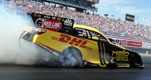 Displaying his new major sponsors - Mello Yello - Del Worsham - just missed the event title.