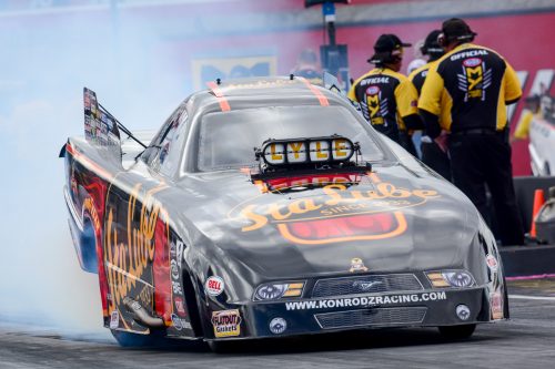 Greater Toronto Area native racer Stefan Kontos made his first NHRA national event appearance at Las Vegas in the KonRodz Racing Mustang. Stefan's pretty decent 6.006 secs just missed the TAFC cut.